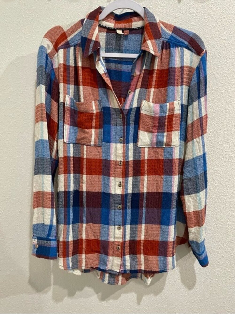 Anthropologie Plaid Button-Down Shirt Boho Camp Small